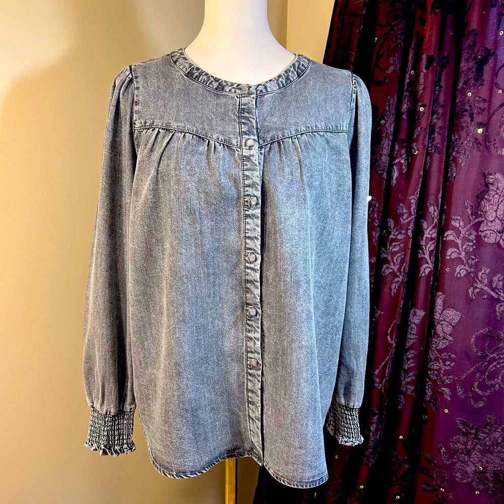 Women's Denim Button-Up Top Jane+Delancey Size L